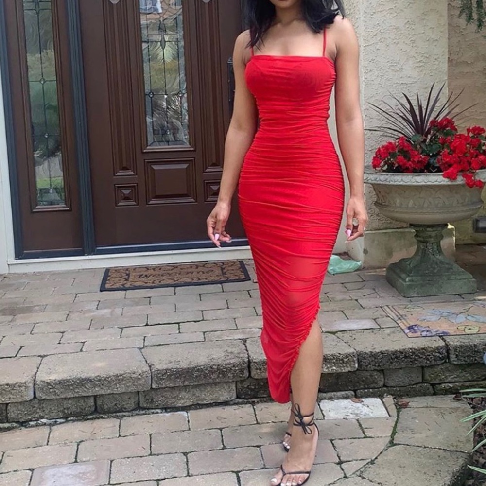 Red side slit dress